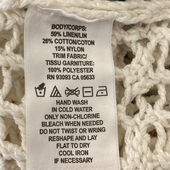 Zozo Crochet Cream Cardigan SMALL Linen Blend Beachy Coastal Boho Grannycore - Picture 9 of 9